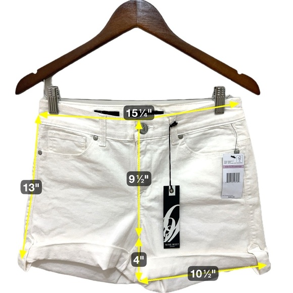 074 Nine West | Jordan NWT White Stretch Denim Shorts Cuffed Hem (Size 6,28) - Picture 3 of 12